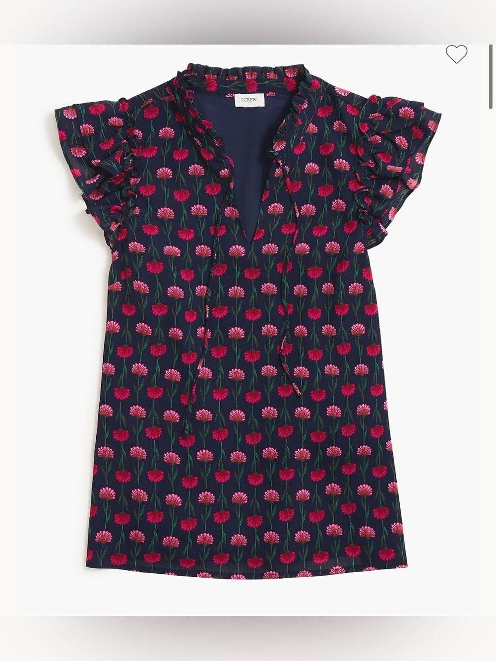 J Crew short sleeve ruffle shoulder printed top. Size XS preppy